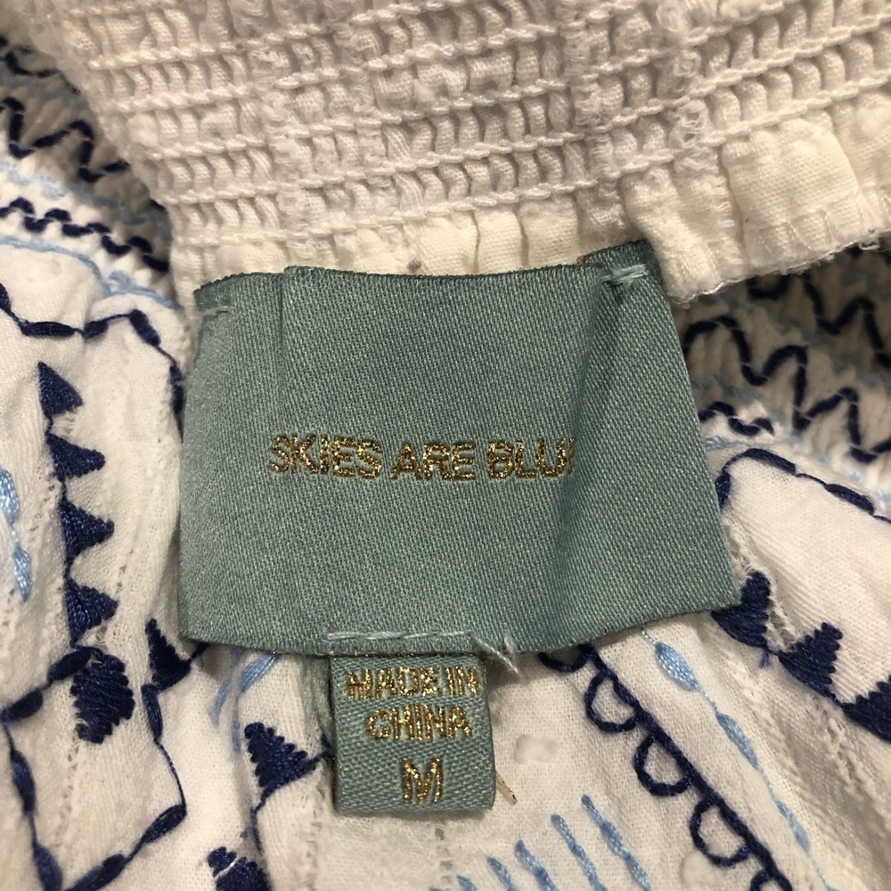 Skies Are Blue Boho Southwestern Embroidered Swiss Dot Off Shoulder Eyelet Top - Picture 6 of 7